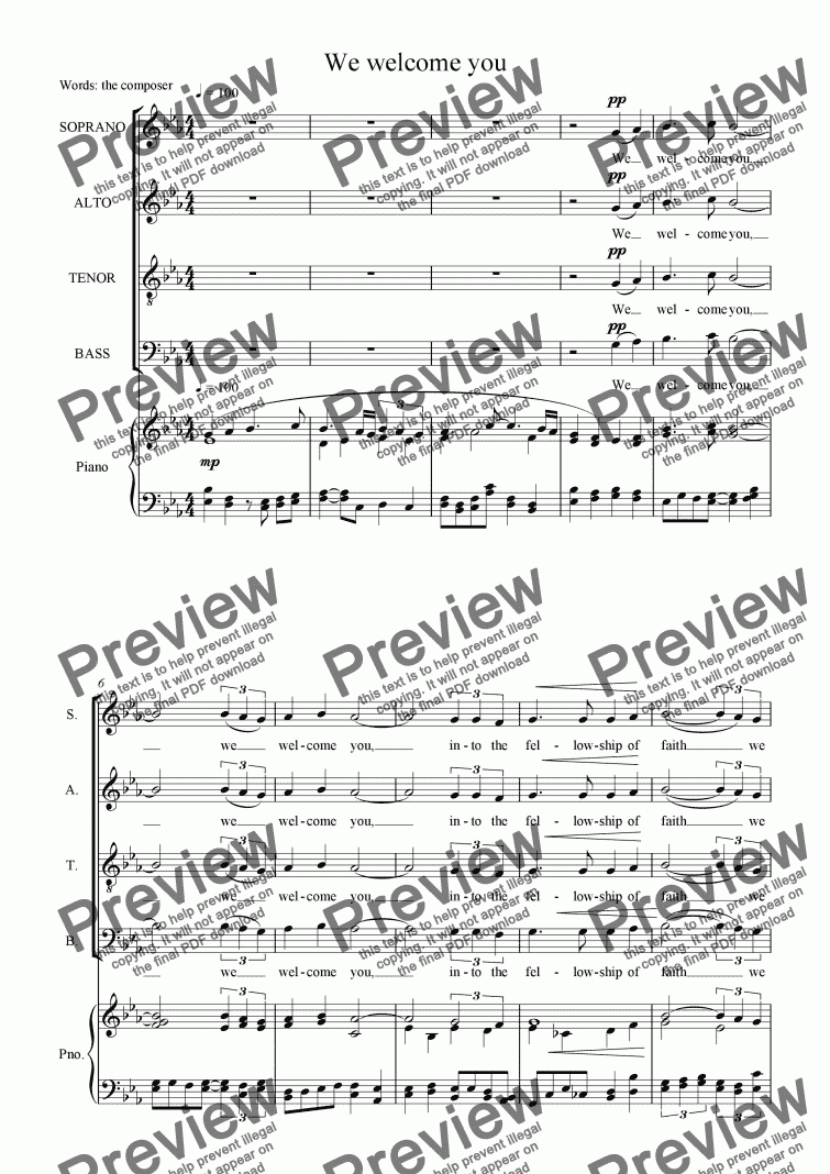 page one of Brooks-Davies: We welcome you: A Baptism anthem for SATB choir and keyboard