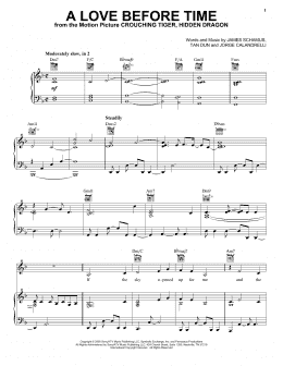 page one of A Love Before Time (from Crouching Tiger, Hidden Dragon) (Piano, Vocal & Guitar Chords (Right-Hand Melody))