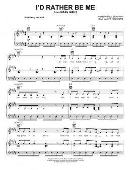page one of I'd Rather Be Me (from Mean Girls: The Broadway Musical) (Piano, Vocal & Guitar Chords (Right-Hand Melody))