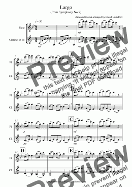 page one of Largo (from the New World) for Flute and Clarinet Duet
