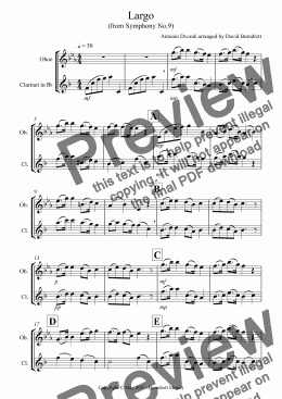 page one of Largo (from the New World) for Oboe and Clarinet Duet