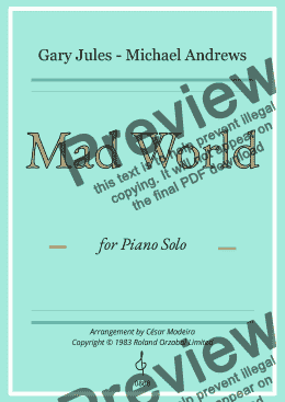 Mad World – Gary Jules and Michael Andrews Sheet music for Piano (Solo)  Easy