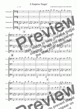 page one of A Surprise Tango! for Beginning and Advanced Cello Quartet