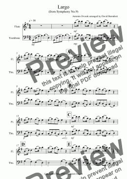 page one of Largo (from the New World) for Flute and Trombone Duet