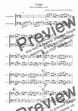 page one of Largo (from the New World) for Cello Duet