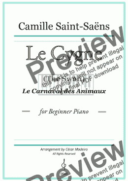 page one of Le Cygne by Saint Saens for Easy Piano