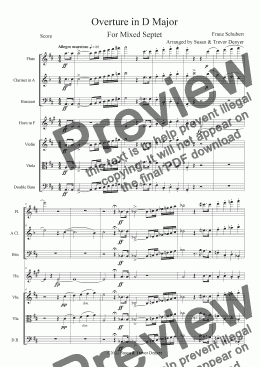 page one of Overture in D Major - Schubert - Mixed Septet - Score