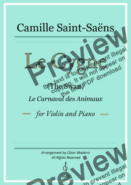 page one of Le Cygne by Saint Saens for Violin and Piano