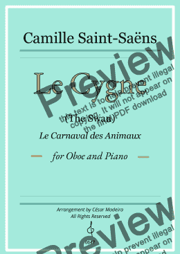 page one of Le Cygne by Saint Saens for Oboe and Piano