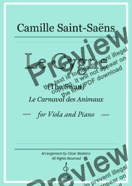 page one of Le Cygne by Saint Saens for Viola and Piano
