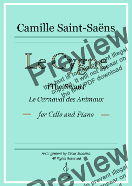 page one of Le Cygne by Saint Saens for Cello and Piano