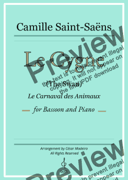 page one of Le Cygne by Saint Saens for Bassoon and Piano