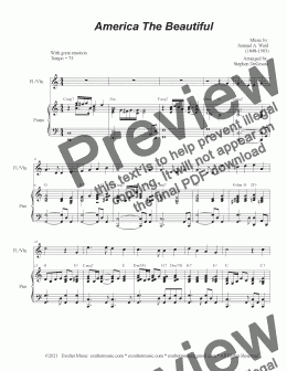 page one of America The Beautiful (Flute or Violin solo and Piano)