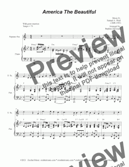 page one of America The Beautiful (Soprano Saxophone and Piano)
