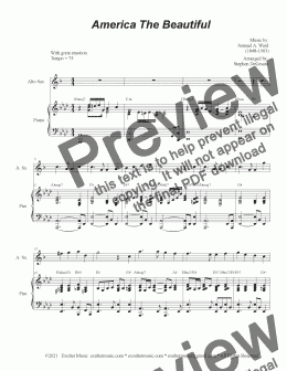 page one of America The Beautiful (Alto Saxophone and Piano)