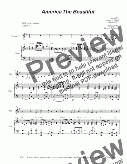 page one of America The Beautiful (French Horn solo and Piano)