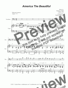 page one of America The Beautiful (Trombone solo and Piano)