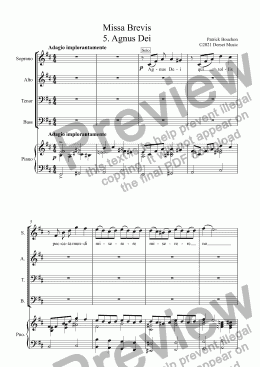 page one of Missa Brevis 5. Agnus Dei for S.A.T.B. Choir and Organ