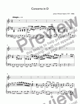page one of Johann Michael Haydn -  I.Adagio - Trumpet Concerto in D major, MH 104 for clarino, strings and continuo - for trumpet piccolo A