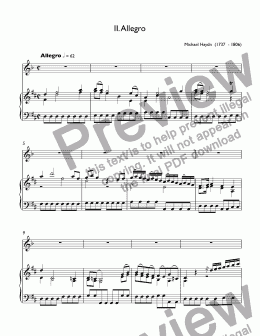 page one of Johann Michael Haydn -  II.Allegro - Trumpet Concerto in D major, MH 104 for clarino, strings and continuo - for trumpet piccolo A