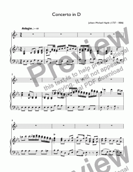 page one of Johann Michael Haydn - I.Adagio - Trumpet Concerto in D major, MH 104 for clarino, strings and continuo - for trumpet Bb