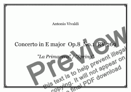 page one of Vivaldi - Concerto in E major Op.8 No.1 RV.269  "La Primavera" / "Spring" - piano solo