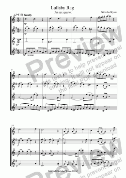 page one of Lullaby Rag for Sax Quartet