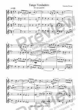 page one of Tango Verdadero for Sax Quartet