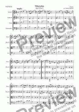 page one of Chopin Mazurka Op. 33 No. 3 for String Quartet