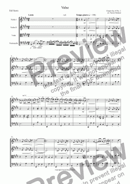 page one of Chopin Valse Waltz Op. 64 No. 2 for String Quartet