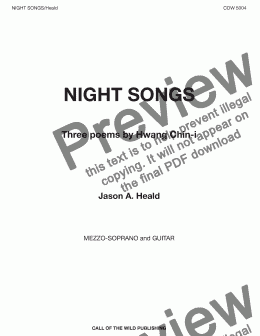 page one of "Night Songs" for mezzo-soprano and guitar