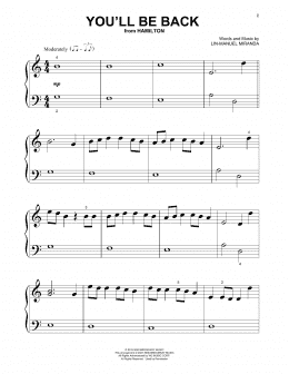 page one of You'll Be Back (from Hamilton) (Beginning Piano Solo)