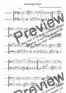 page one of Amazing Grace for Cello Duet