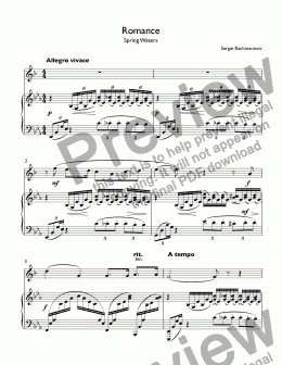 page one of Rachmaninov - Romance Spring Waters for trumpet Bb & piano Весенние воды Рахманинов