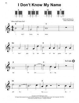 page one of I Don't Know My Name (Super Easy Piano)