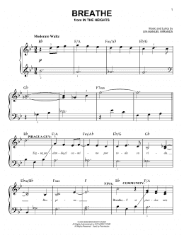 page one of Breathe (from In The Heights: The Musical) (Easy Piano)