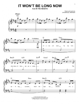 page one of It Won't Be Long Now (from In The Heights: The Musical) (Easy Piano)