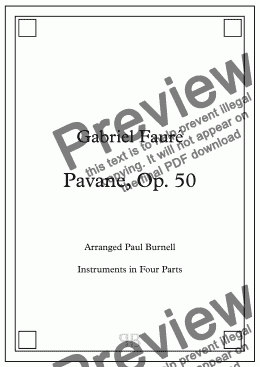 page one of Pavane, Op. 50, arranged for instruments in four parts – Score and Parts