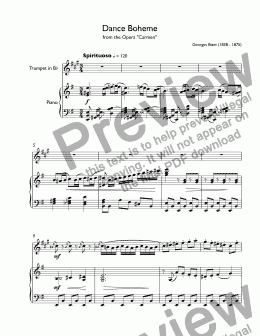 page one of Bizet - Dance Boheme from opera Carmen for trumpet Bb & piano