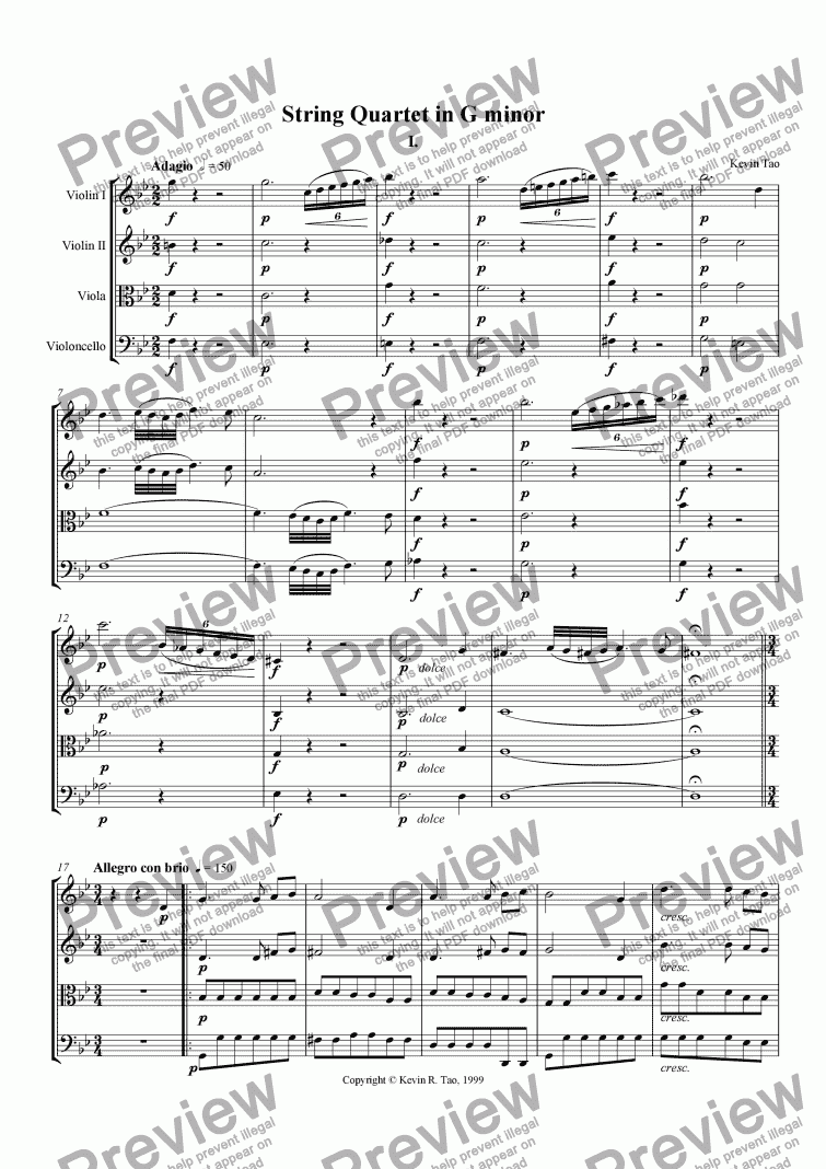 page one of String Quartet in G minor (I)