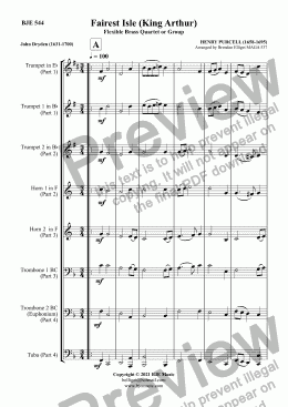 page one of Fairest Isle (King Arthur) - Flexible Brass Quartet or Group