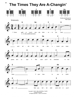 page one of The Times They Are A-Changin' (Super Easy Piano)