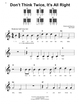 page one of Don't Think Twice, It's All Right (Super Easy Piano)