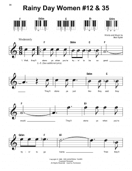 page one of Rainy Day Women # 12 & 35 (Super Easy Piano)