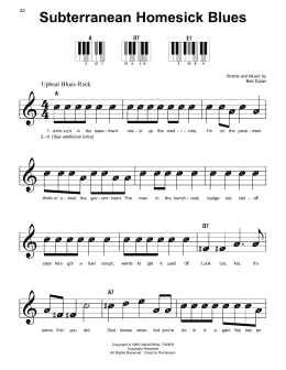 page one of Subterranean Homesick Blues (Super Easy Piano)