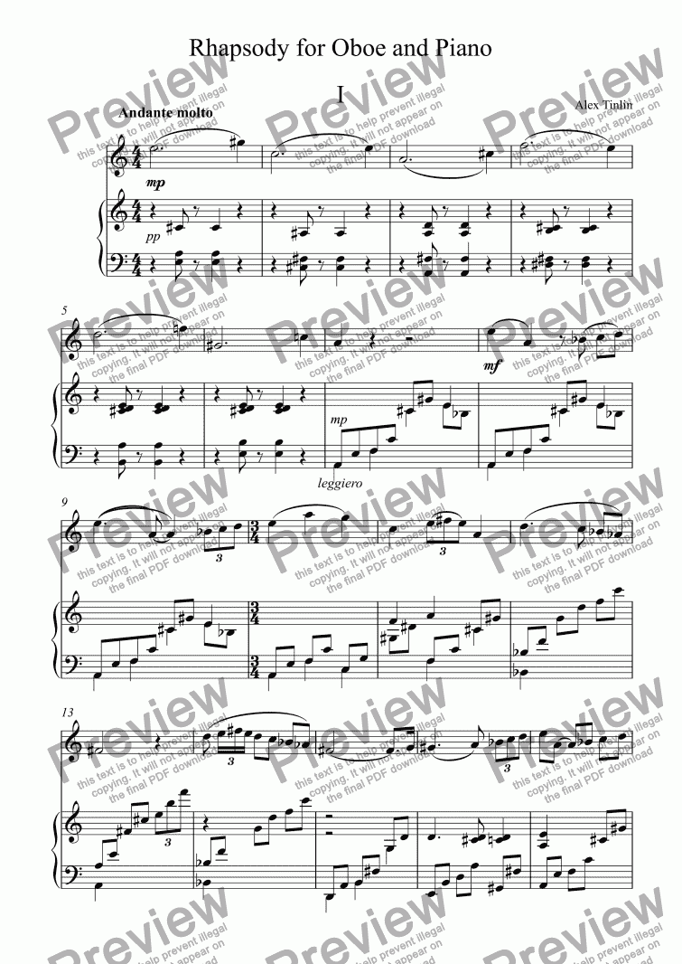 page one of Rhapsody for Oboe and Piano