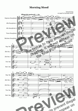 page one of Morning Mood by Edvard Grieg - Saxophone quintet (SAATB)