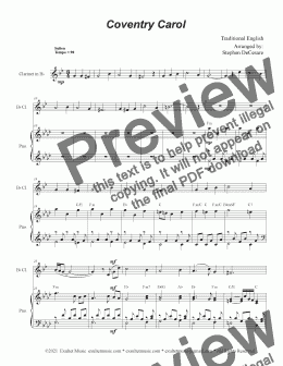 page one of Coventry Carol (Bb-Clarinet solo and Piano)