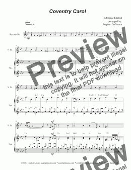 page one of Coventry Carol (Soprano Saxophone and Piano)