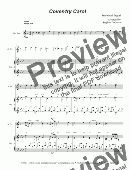 page one of Coventry Carol (Alto Saxophone and Piano)